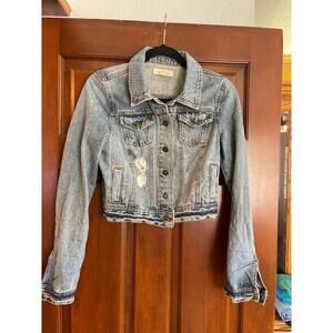 Ultra distressed cropped denim jacket Small